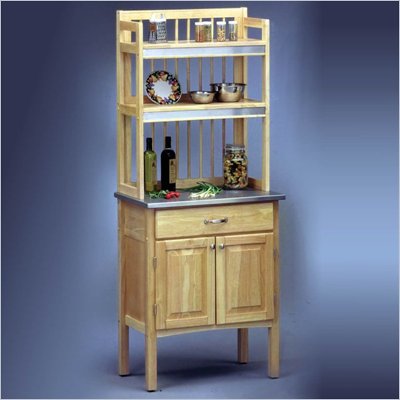 Home Styles Furniture Solid Hardwood Baker's Rack with Stainless Steel Top in Natural