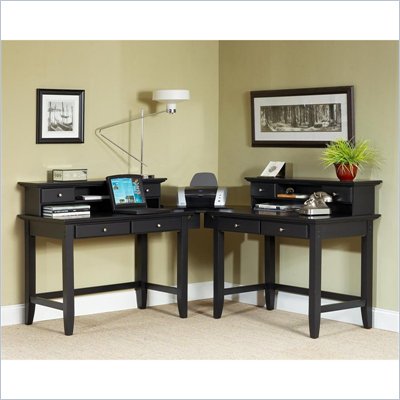 Home Styles Furniture Bedford L-Shaped Solid Wood Writing Desk Set with Hutch in Ebony