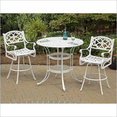 Home Styles Biscayne 3PC White Bistro Set with Green Fabric Cushions