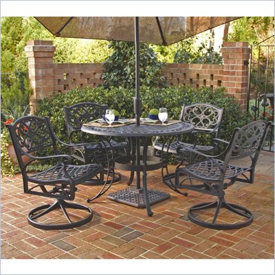Home Styles Biscayne 5PC 42" Round Outdoor Dining Set in Black Finish