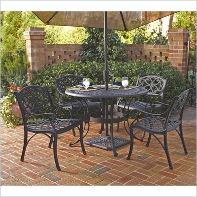 Home Styles Biscayne 5PC 42" Round Outdoor Dining Set in Black Finish