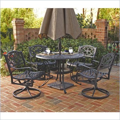 Home Styles Biscayne 5PC 48" Round Outdoor Dining Set in Black Finish