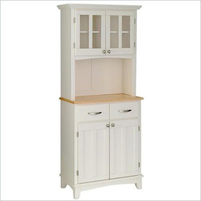 Home Styles Furniture White Wood Buffet with Natural Wood Top and 2-Door Panel Hutch