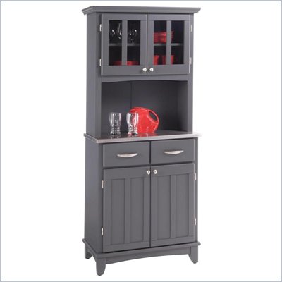 Home Styles Steel Top Buffet Server in Gray Finish with Hutch