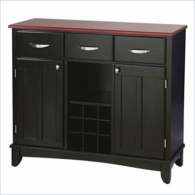 Home Styles Furniture 3 Drawer Large Wood Top Buffet Server in Black