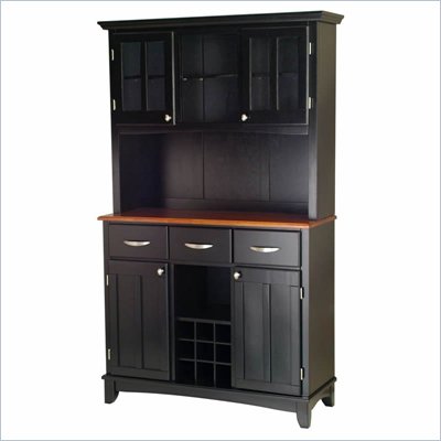 Home Styles 3 Drawer Black Buffet and 2-Door Hutch with Cottage Oak Top