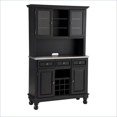 Home Styles Premier Buffet of Buffets Steel Top Buffet Server with 2 Door Hutch in Black