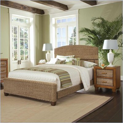Home Styles Cabana Banana Queen Natural Woven Bed 2 Piece Bedroom Set in Honey Finish