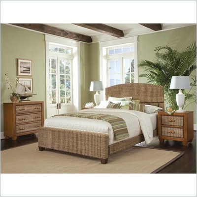Home Styles Cabana Banana Queen Natural Woven Bed 3 Piece Bedroom Set in Honey Finish