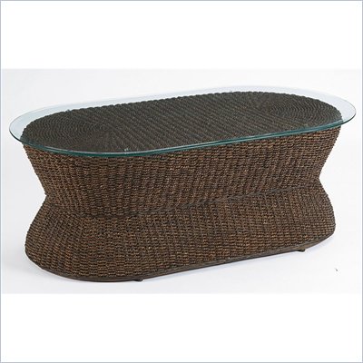 Home Styles Cabana Banana Natural Woven Textile Free Form Coffee Table with Glass Top in Cocoa