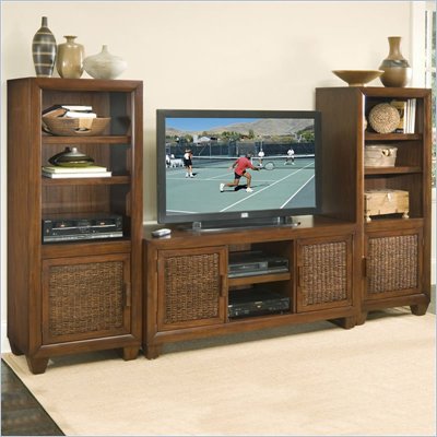 Home Styles Cabana Banana TV Stand and 2 Audio Pier Cabinets Set in Cocoa Finish