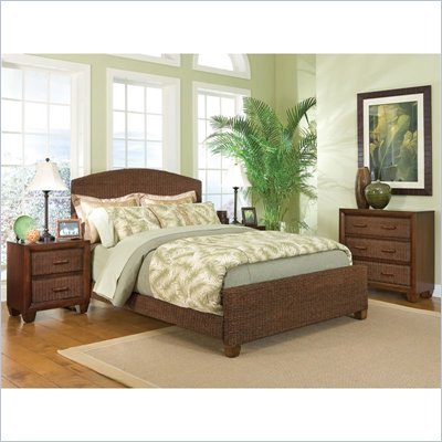Home Styles Cabana Banana Queen Natural Woven Bed 3 Piece Bedroom Set in Cocoa Finish