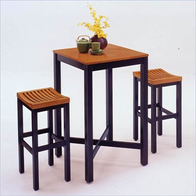 Home Styles Furniture Contour Black with Oak Veneer Pub Table and Bar Stool Set