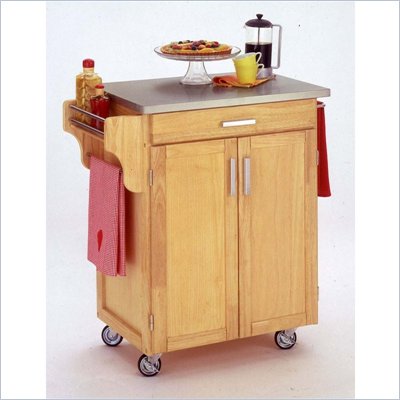 Home Styles Furniture Natural Wood Cart with Stainless Steel Top