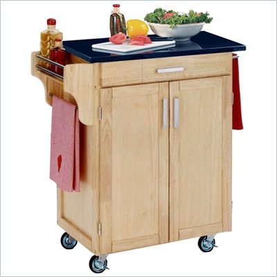 Home Styles Black and White Granite Top Kitchen Cart in Natural Finish