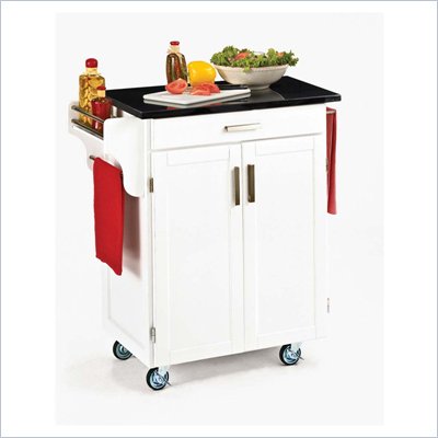 Home Styles Furniture White Wood Kitchen Cart with Granite Top