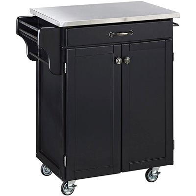 Home Styles Furniture Black Wood Kitchen Cart with Stainless Steel Top