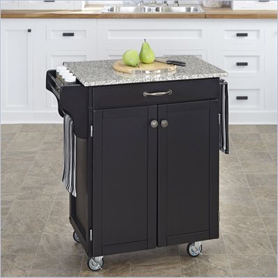 Home Styles Furniture Black Wood Kitchen Cart with Salt and Pepper Granite Top