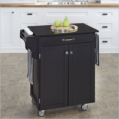 Home Styles Furniture Black Wood Kitchen Cart with Black Granite Top