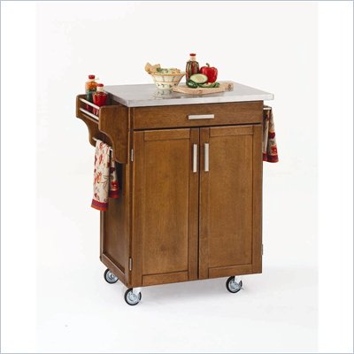 Home Styles Furniture Cottage Oak Wood Cart with Stainless Steel Top