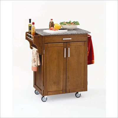 Home Styles Furniture Cottage Oak Wood Cart with Salt and Pepper Granite Top