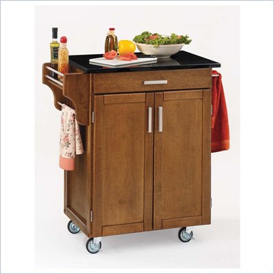 Home Styles Furniture Cottage Oak Wood Kitchen Cart with Black Granite Top