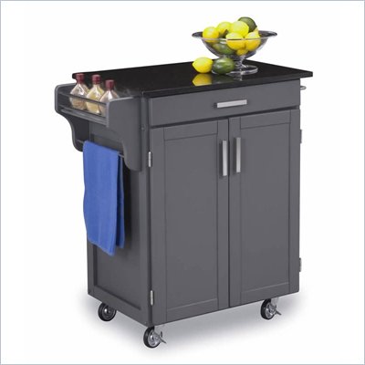 Home Styles Black and White Granite Top Kitchen Cart in Gray Finish