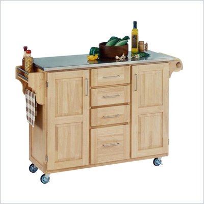 Home Styles Furniture Natural Wood Cart with Stainless Steel Top