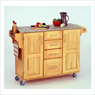 Home Styles Furniture Natural Wood Island Cart with Salt and Pepper Granite Top