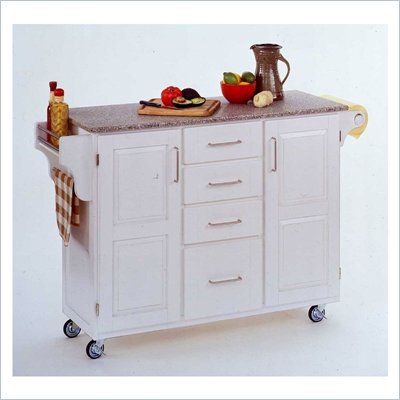 Home Styles Furniture Salt and Pepper Granite Top Kitchen Cart in White