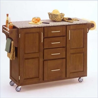 Home Styles Furniture Grey Granite Kitchen Cart in Cottage Oak Finish