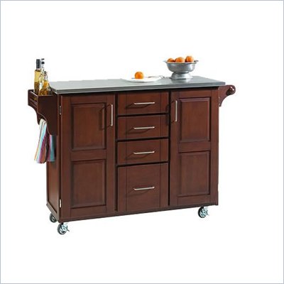 Home Styles Furniture Stainless Steel Kitchen Cart in Cherry