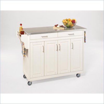 Home Styles Create-a-Cart 49 Inch Stainless Top Kitchen Cart in White