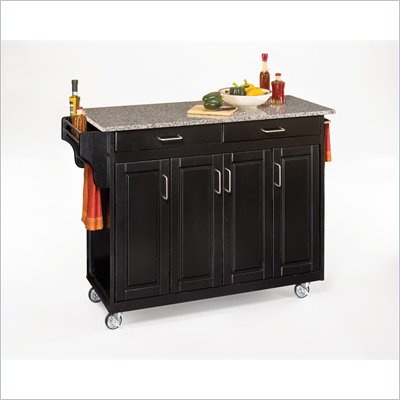 Home Styles Create-a-Cart 49 Inch Salt & Pepper Granite Top Kitchen Cart in Black
