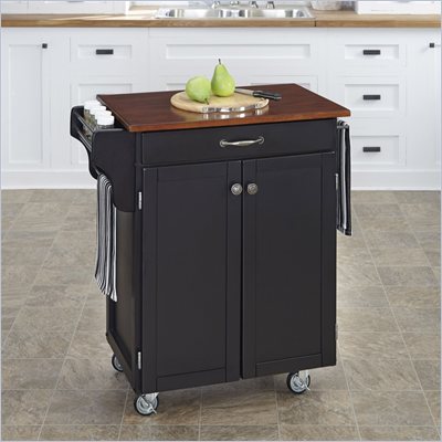 Home Styles Cuisine Cart in Black Finish with Cherry Top