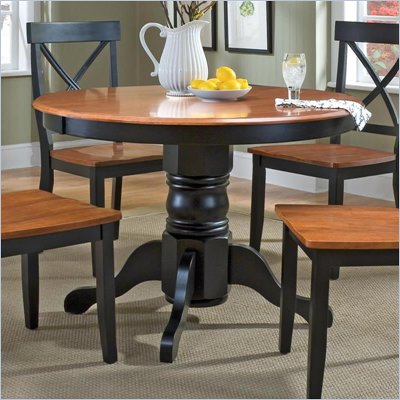 Home Styles Round Pedestal Casual Dining Table in Black and Cottage Oak Finish