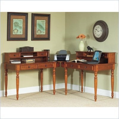 Home Styles Furniture Homestead Solid Wood L-Shape 5 Piece Set with Hutch in Distressed Warm Oak
