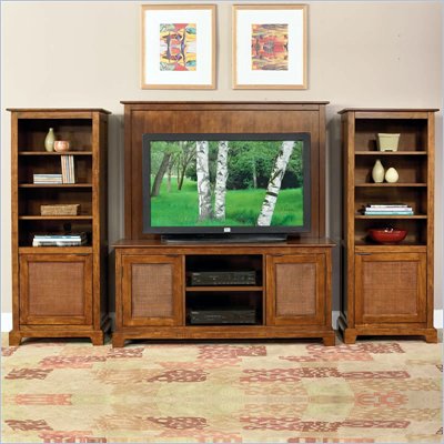 Home Styles Furniture Jamaican Bay 4-Piece Wood Entertainment Set in Soft Mahogany Finish