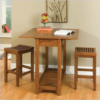 Home Styles Expandable Console Dining Table Set with 2 Bar Stools in Cottage Oak
