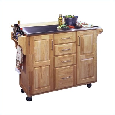 Home Styles Furniture Stainless Steel Kitchen Cart with Breakfast Bar in Natural Finish