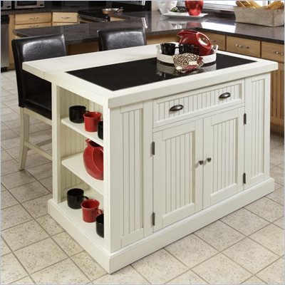 Home Styles Nantucket Island and Two Stools in Distressed White Finish