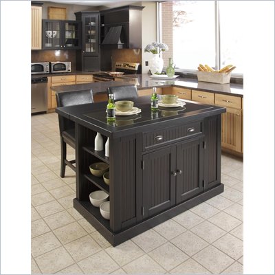 Home Styles Nantucket Kitchen Island in Distressed Black Finish