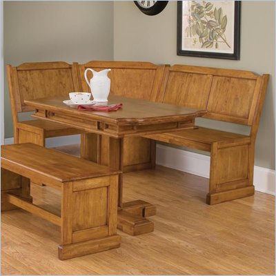 Home Styles 2 Piece Rectangular Kitchen Dining Nook Table Set in Oak