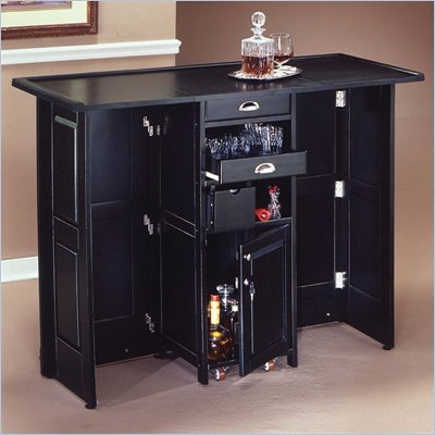 Home Styles Furniture Black Folding Home Bar Cabinet with Chrome Rails