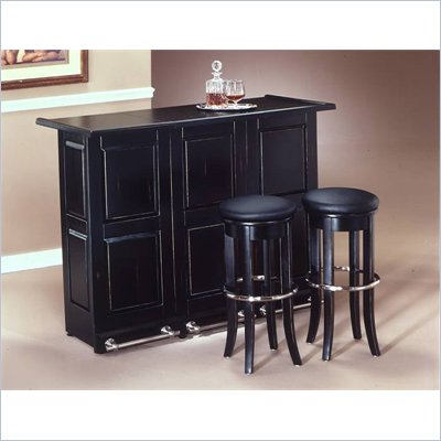 Home Styles Furniture Ebony Folding Home Bar with Single 30" Swivel Bar Stool in Black and Chrome
