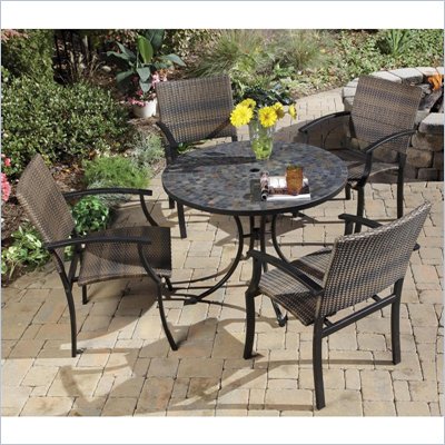 Home Styles Stone Harbor Table & 4 Newport Arm Chairs in Black/Slate