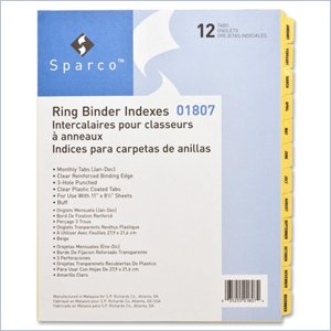 Sparco Monthly Clear Plastic Index Dividers