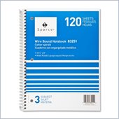 Sparco Quality Wirebound 3-Subject Notebook