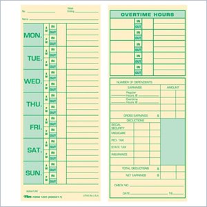 Tops Monday-Sunday Time Card