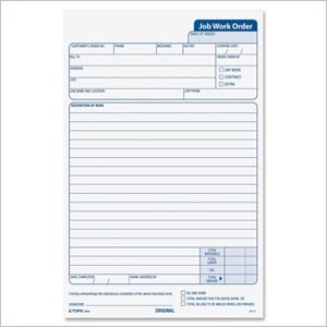 Tops Triplicate Job Work Order Form